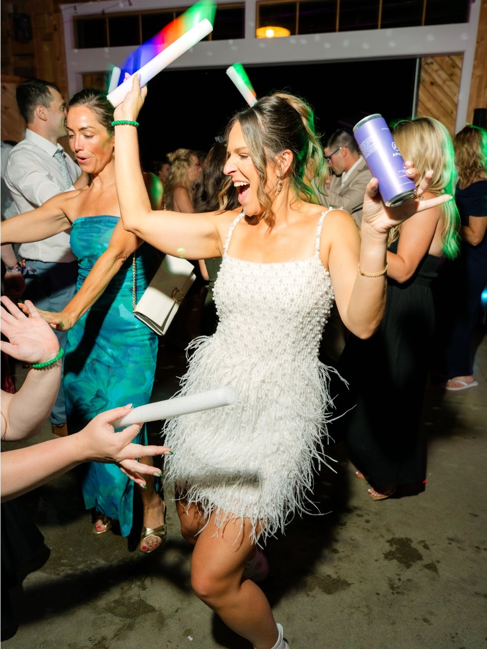 NADINE MERABI White Beaded Feather Mini Dress
